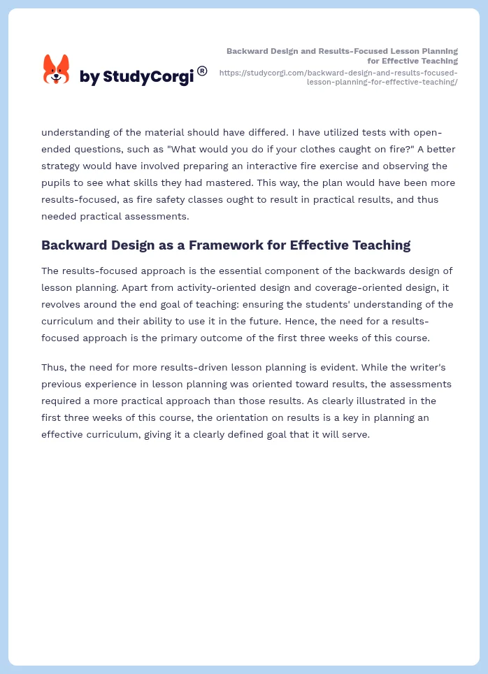 Backward Design and Results-Focused Lesson Planning for Effective Teaching. Page 2