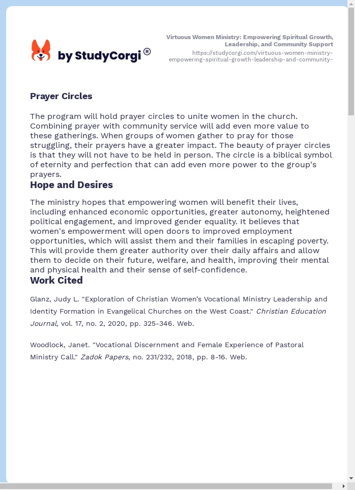 Virtuous Women Ministry: Empowering Spiritual Growth, Leadership, and Community Support. Page 2