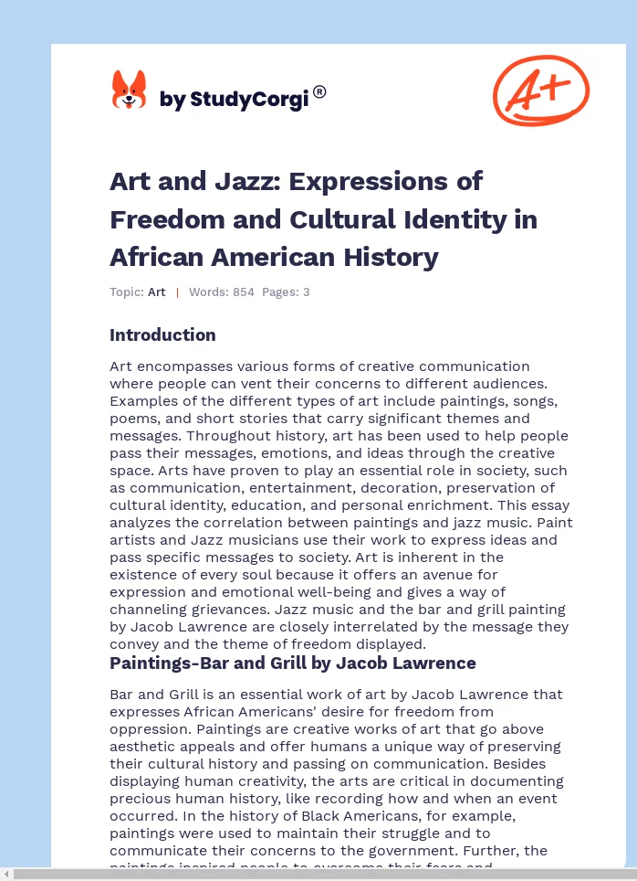 Art and Jazz: Expressions of Freedom and Cultural Identity in African American History. Page 1