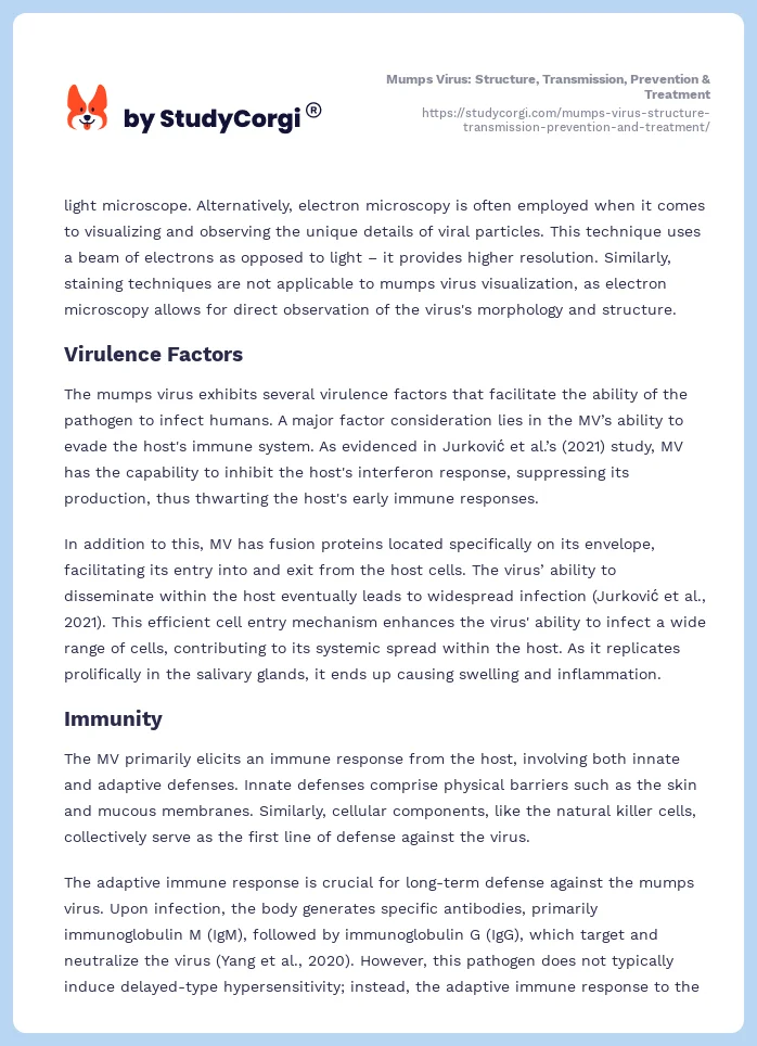 Mumps Virus: Structure, Transmission, Prevention & Treatment. Page 2