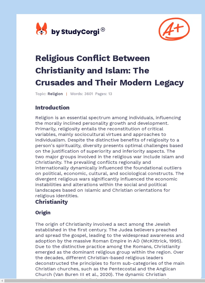 Religious Conflict Between Christianity and Islam: The Crusades and Their Modern Legacy. Page 1