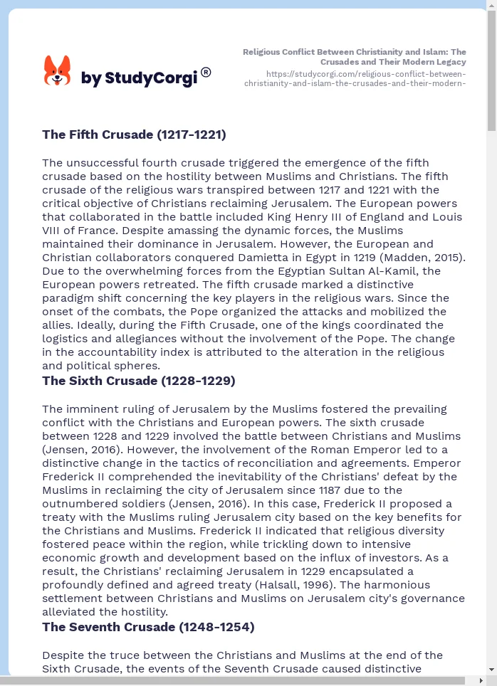 Religious Conflict Between Christianity and Islam: The Crusades and Their Modern Legacy. Page 2