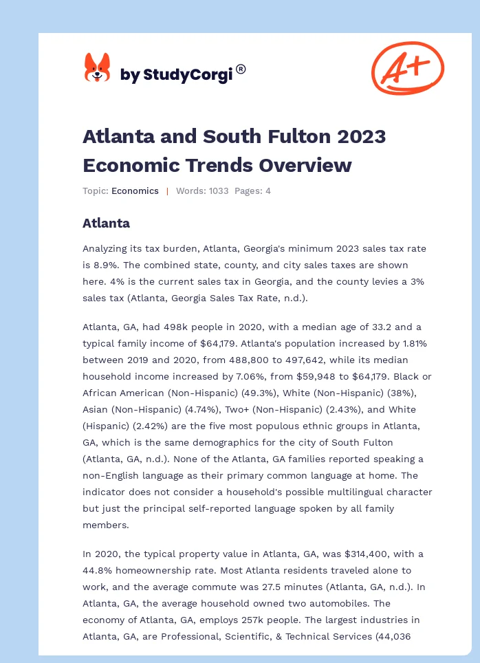 Atlanta and South Fulton 2023 Economic Trends Overview. Page 1