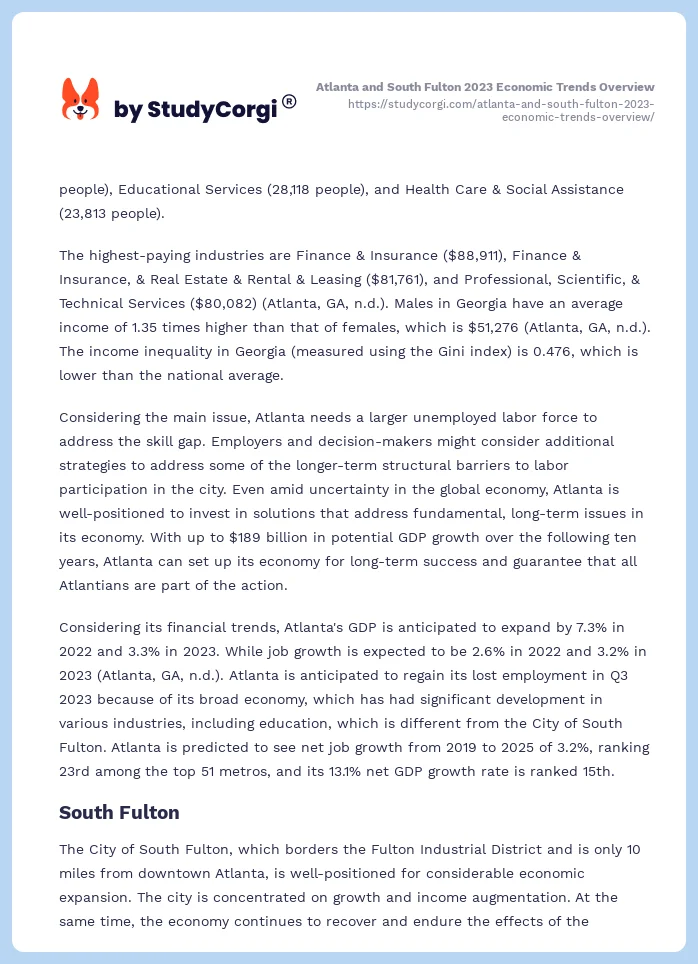 Atlanta and South Fulton 2023 Economic Trends Overview. Page 2