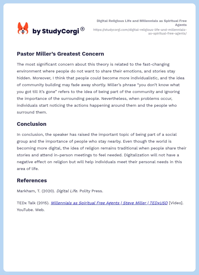 Digital Religious Life and Millennials as Spiritual Free Agents. Page 2