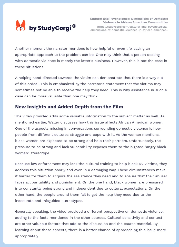 Cultural and Psychological Dimensions of Domestic Violence in African American Communities. Page 2