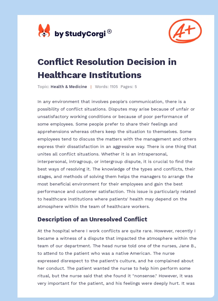 Conflict Resolution Decision in Healthcare Institutions. Page 1