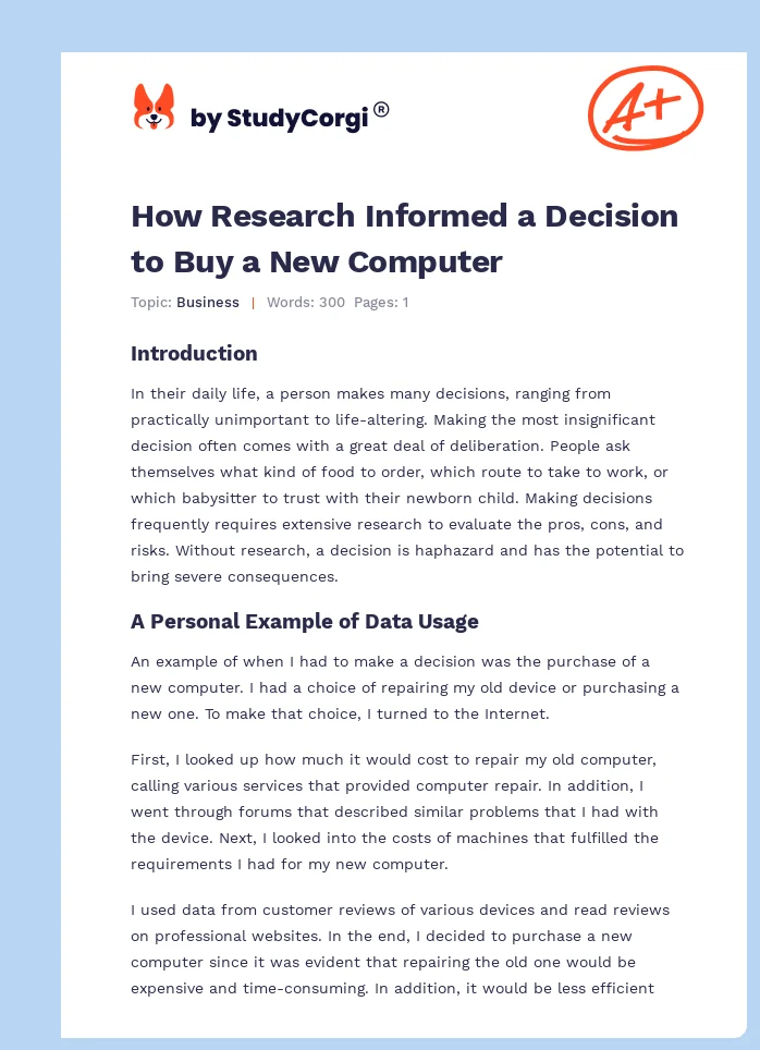 How Research Informed a Decision to Buy a New Computer. Page 1