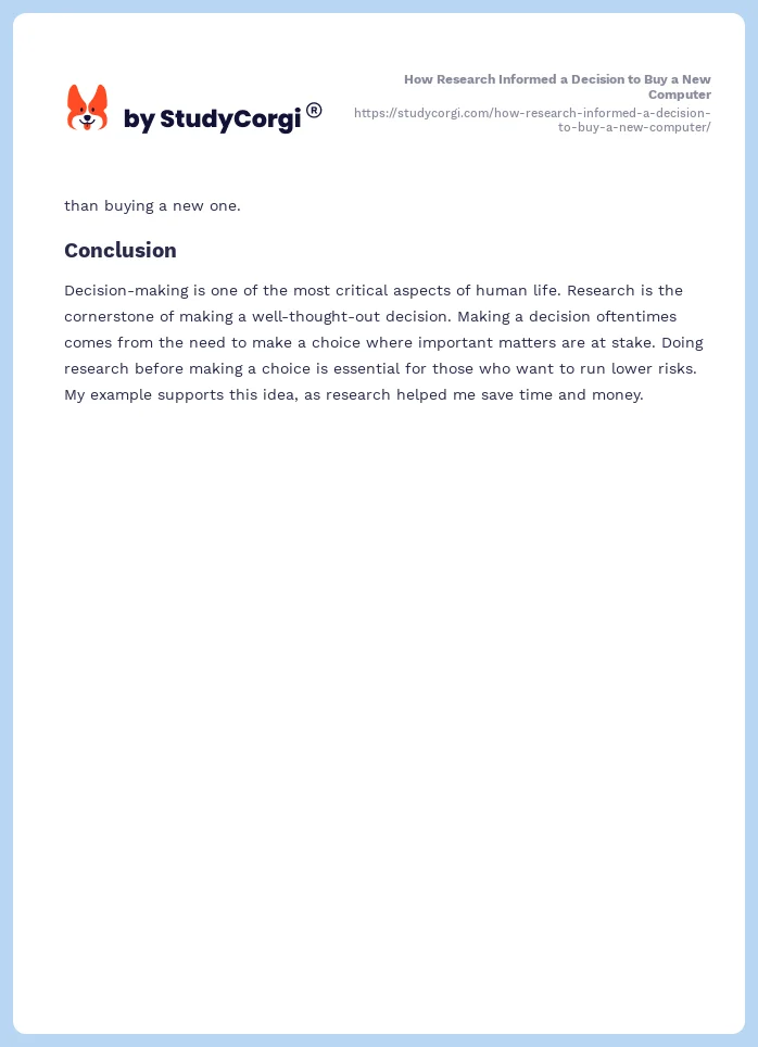How Research Informed a Decision to Buy a New Computer. Page 2