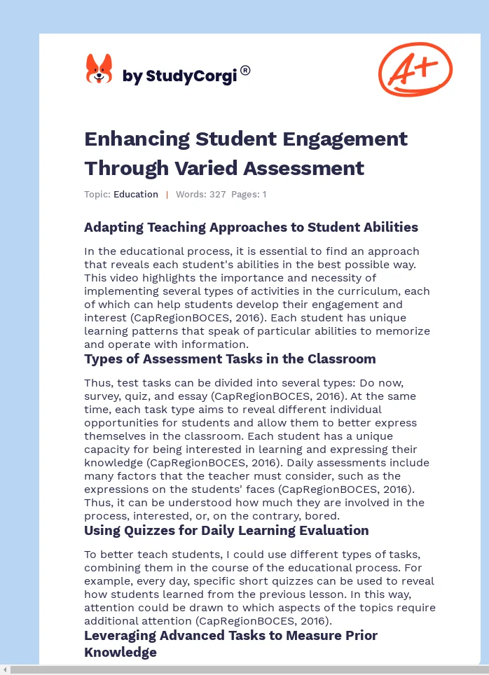 Enhancing Student Engagement Through Varied Assessment. Page 1