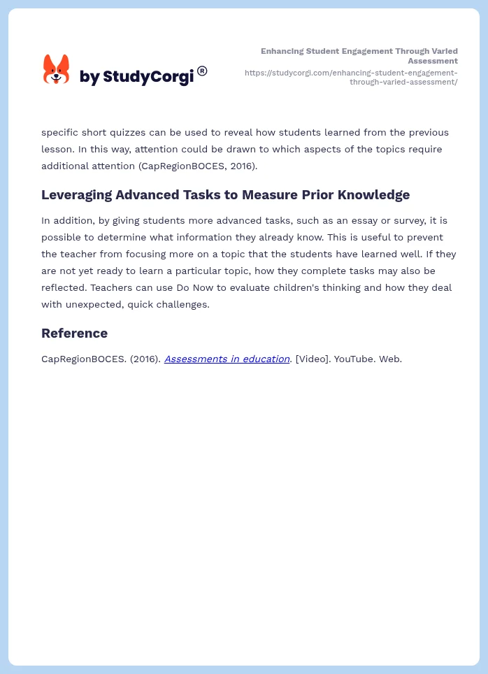 Enhancing Student Engagement Through Varied Assessment. Page 2