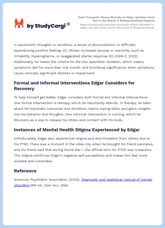 Post-Traumatic Stress Disorder in Edgar Quintero from You’re the Worst: A Biopsychosocial Analysis. Page 2