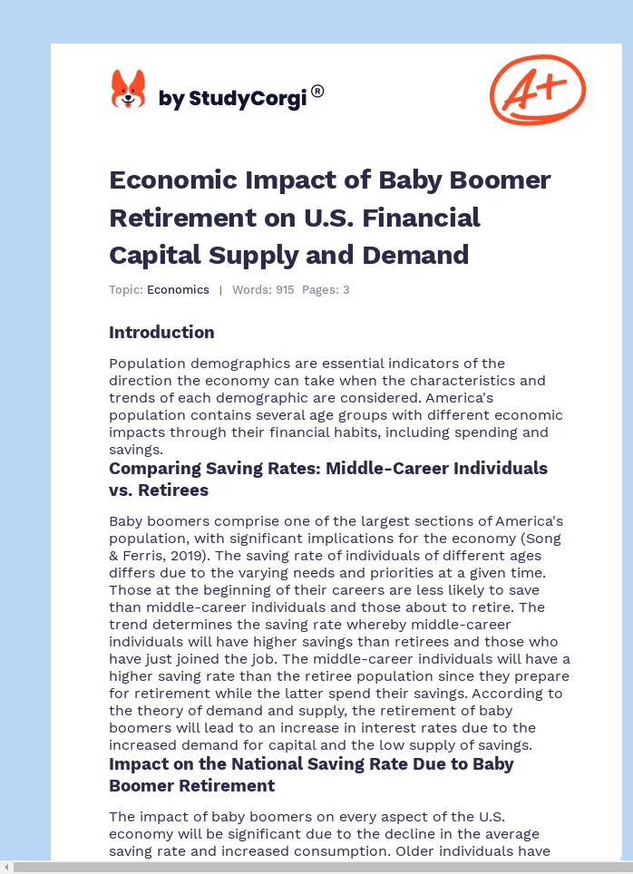 Economic Impact of Baby Boomer Retirement on U.S. Financial Capital Supply and Demand. Page 1