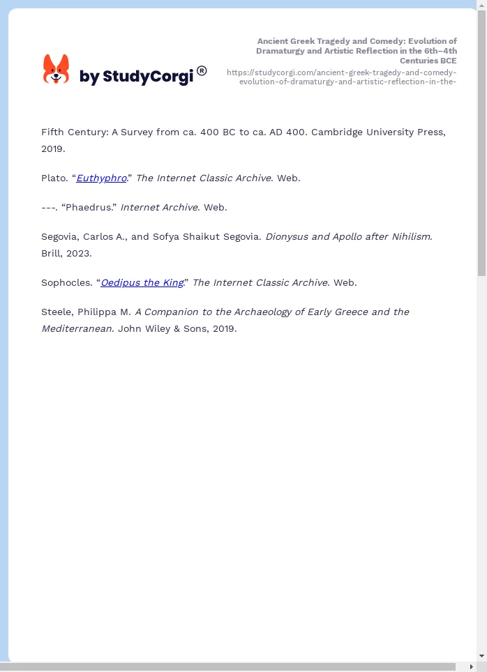 Ancient Greek Tragedy and Comedy: Evolution of Dramaturgy and Artistic Reflection in the 6th–4th Centuries BCE. Page 2
