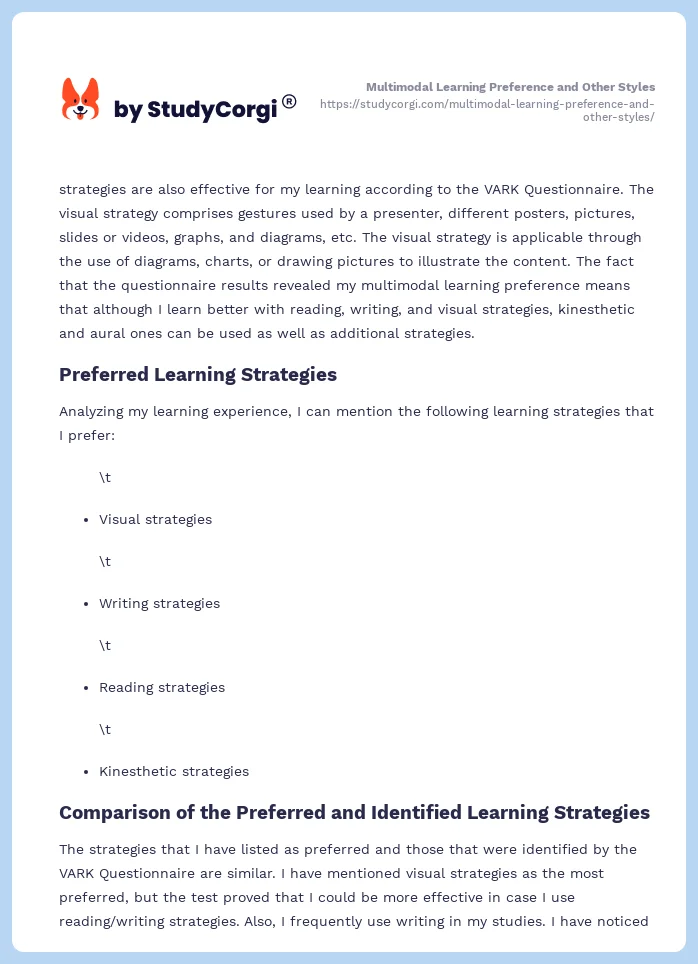 Multimodal Learning Preference and Other Styles. Page 2