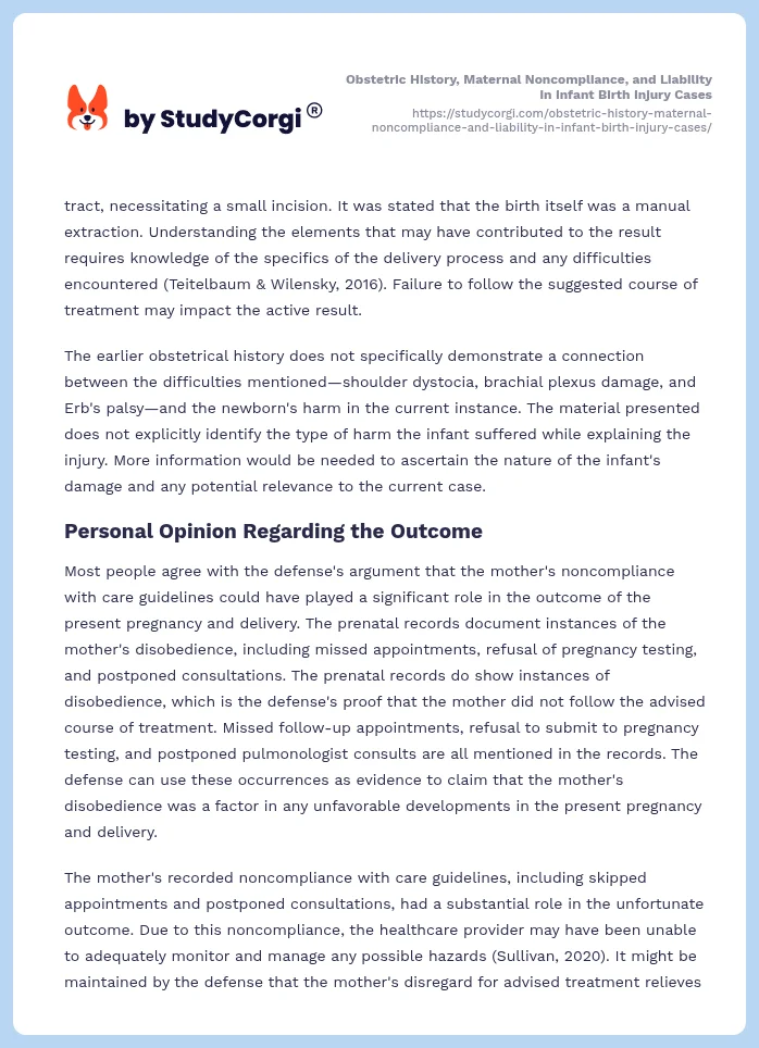 Obstetric History, Maternal Noncompliance, and Liability in Infant Birth Injury Cases. Page 2