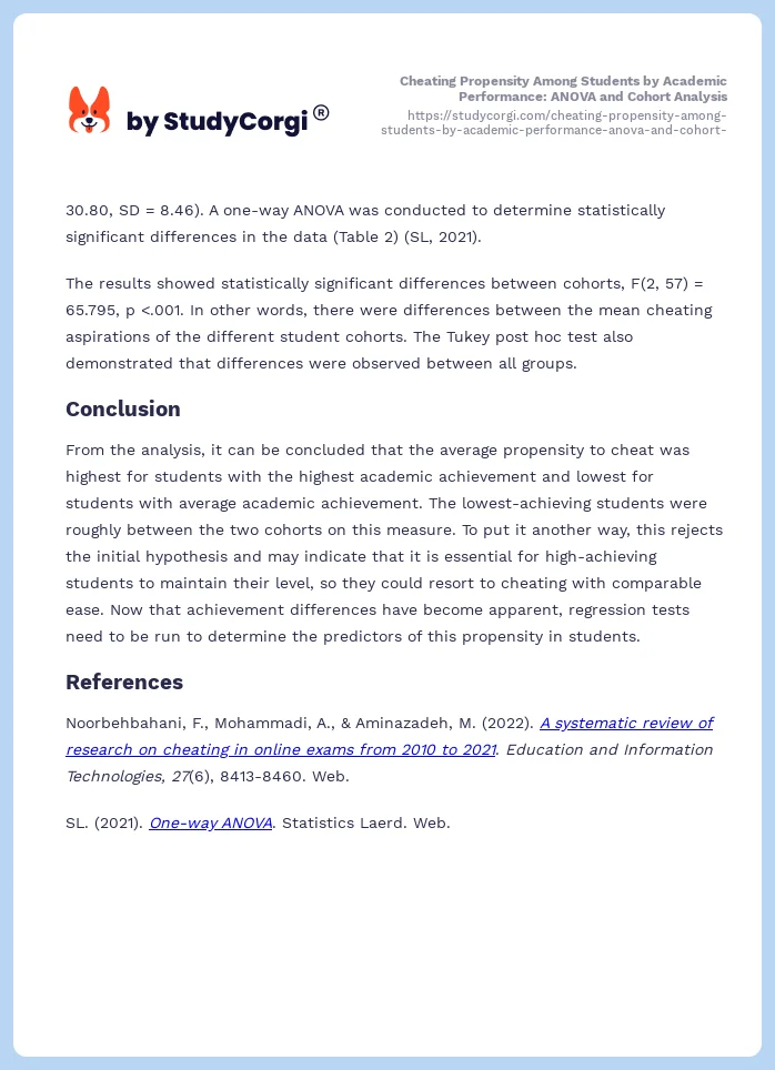 Cheating Propensity Among Students by Academic Performance: ANOVA and Cohort Analysis. Page 2