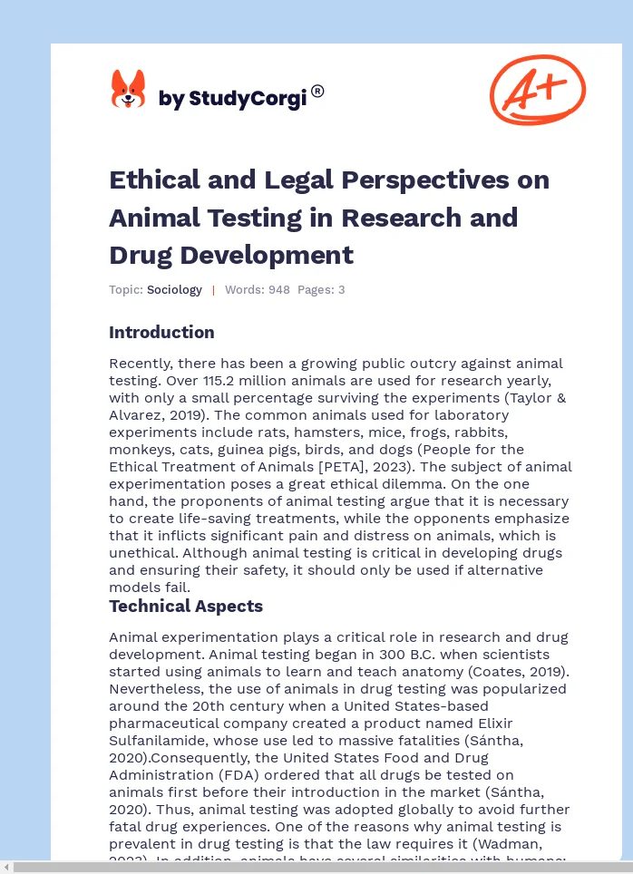 Ethical and Legal Perspectives on Animal Testing in Research and Drug Development. Page 1