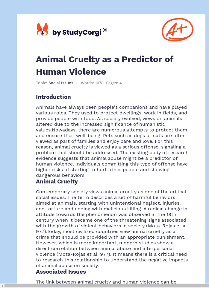 Animal Cruelty as a Predictor of Human Violence. Page 1