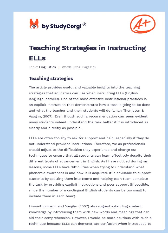 Teaching Strategies in Instructing ELLs. Page 1