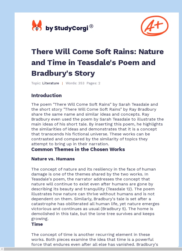 There Will Come Soft Rains: Nature and Time in Teasdale's Poem and Bradbury's Story. Page 1