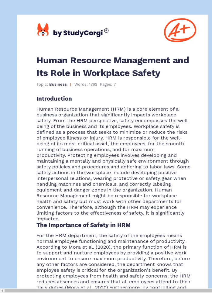 Human Resource Management and Its Role in Workplace Safety. Page 1