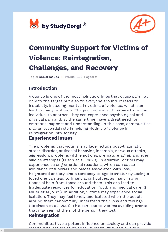 Community Support for Victims of Violence: Reintegration, Challenges, and Recovery. Page 1