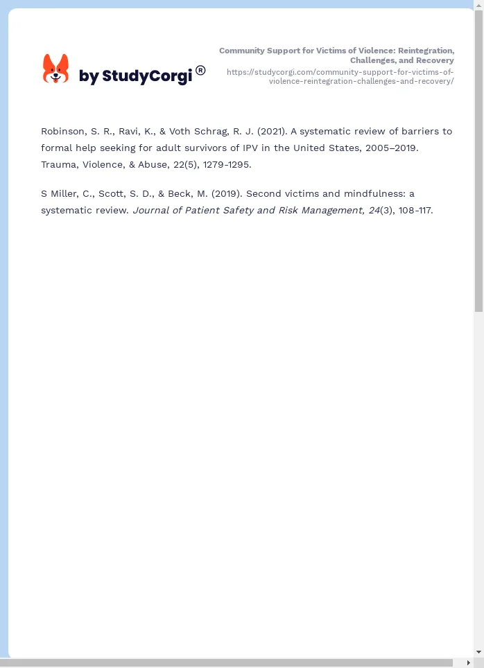 Community Support for Victims of Violence: Reintegration, Challenges, and Recovery. Page 2