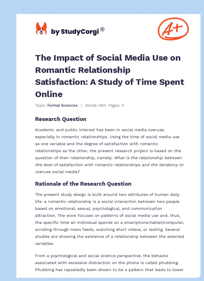 The Impact of Social Media Use on Romantic Relationship Satisfaction: A Study of Time Spent Online. Page 1