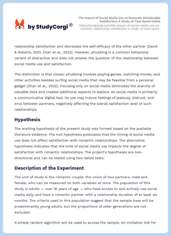 The Impact of Social Media Use on Romantic Relationship Satisfaction: A Study of Time Spent Online. Page 2