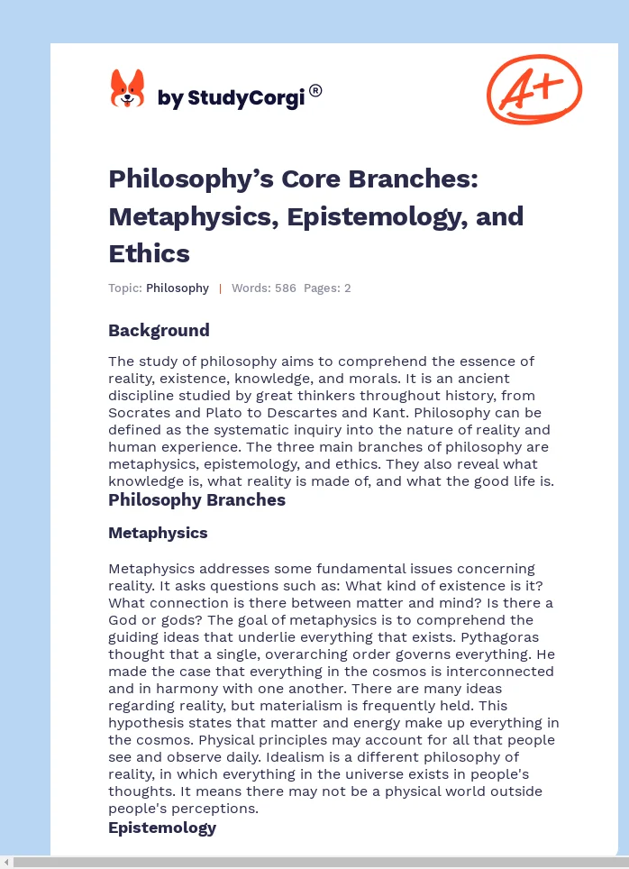 Philosophy’s Core Branches: Metaphysics, Epistemology, and Ethics. Page 1