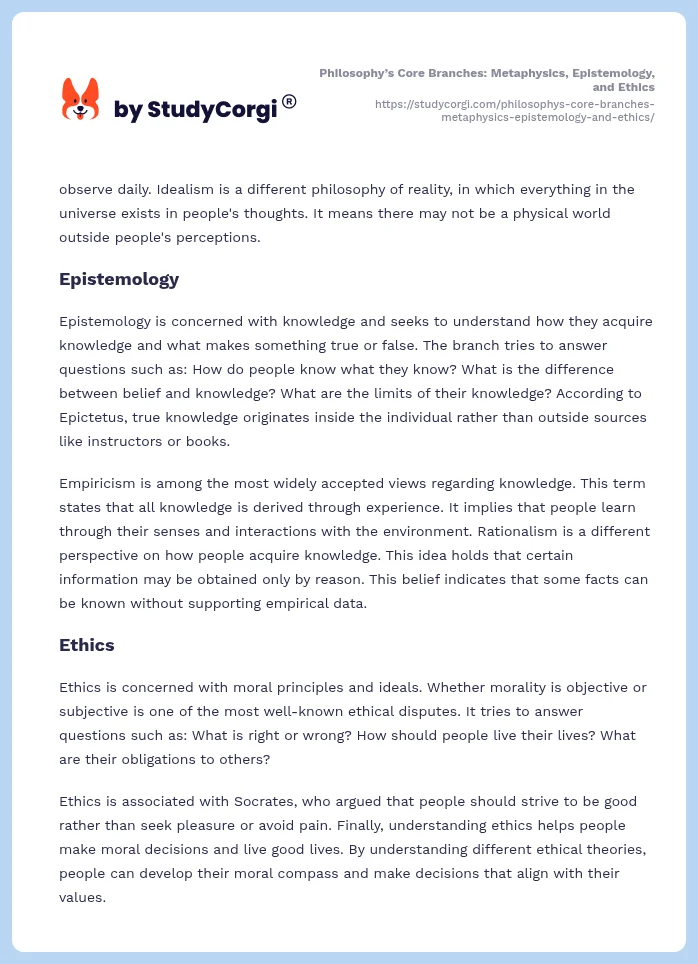 Philosophy’s Core Branches: Metaphysics, Epistemology, and Ethics. Page 2