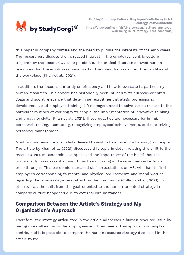 Shifting Company Culture: Employee Well-Being in HR Strategy Post-Pandemic. Page 2