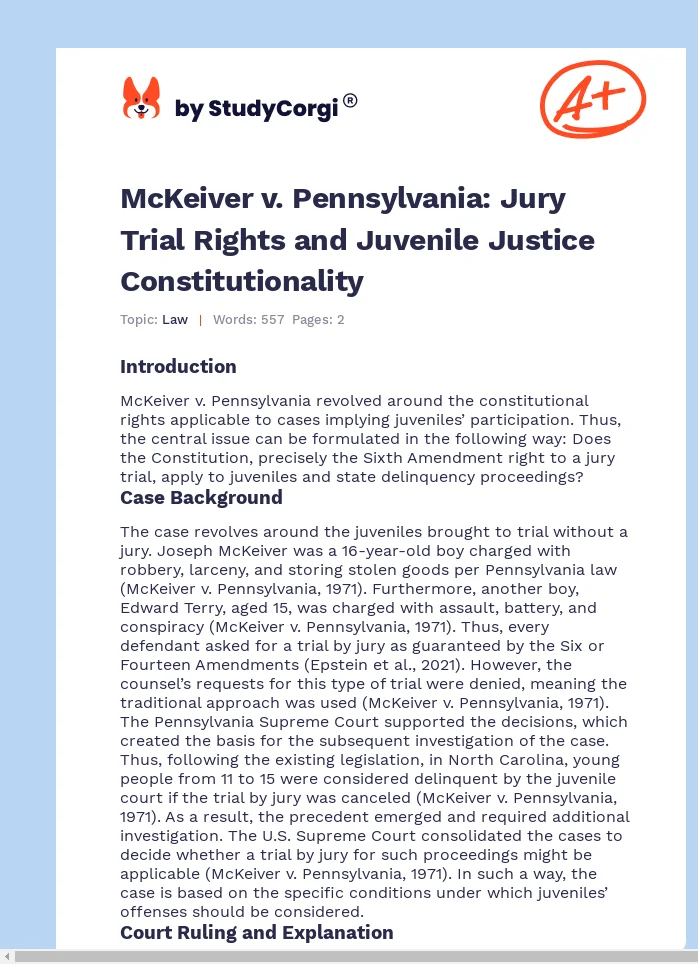 McKeiver v. Pennsylvania: Jury Trial Rights and Juvenile Justice Constitutionality. Page 1