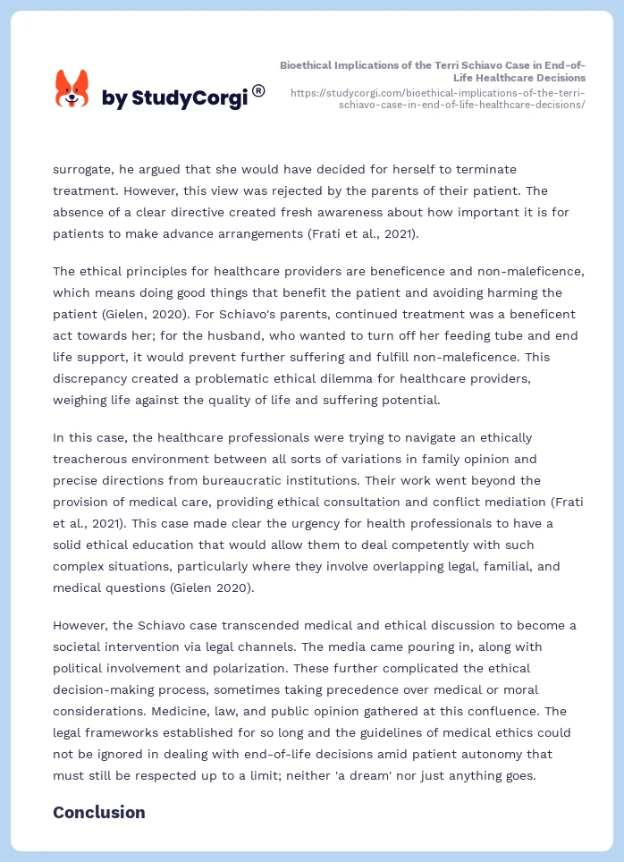 Bioethical Implications of the Terri Schiavo Case in End-of-Life Healthcare Decisions. Page 2