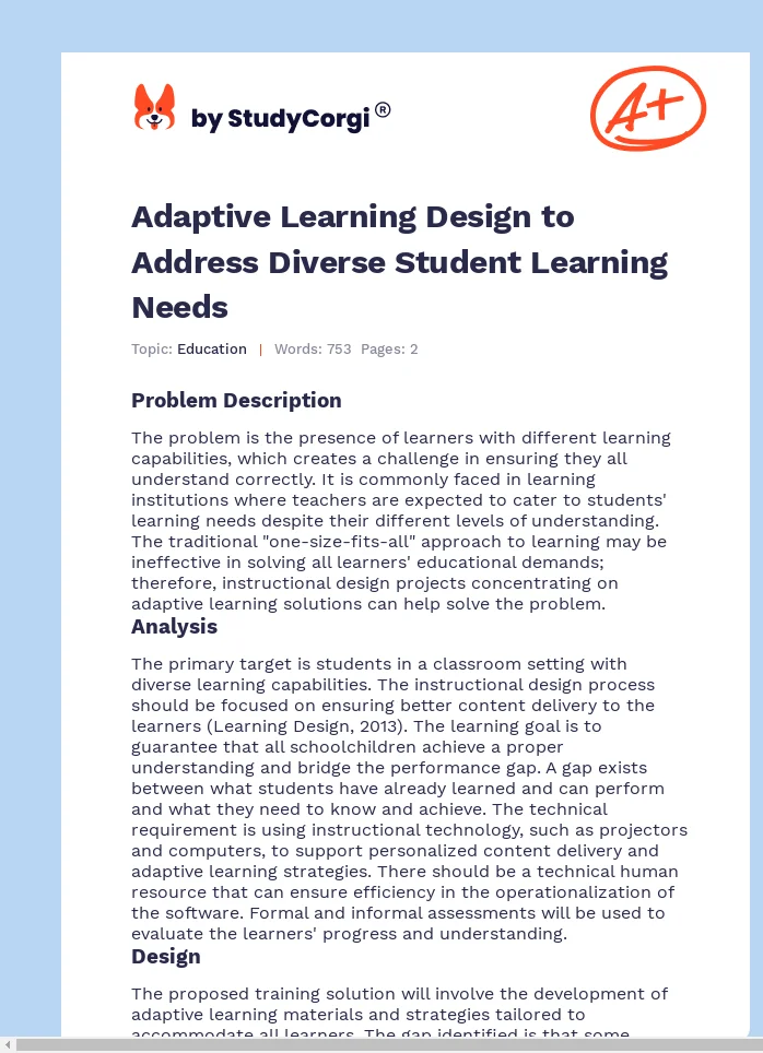 Adaptive Learning Design to Address Diverse Student Learning Needs. Page 1