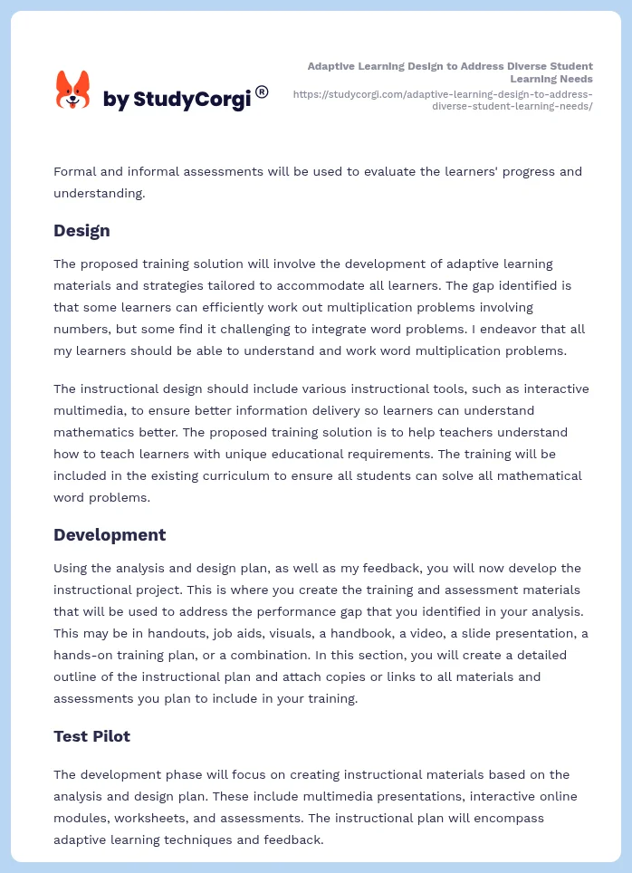 Adaptive Learning Design to Address Diverse Student Learning Needs. Page 2