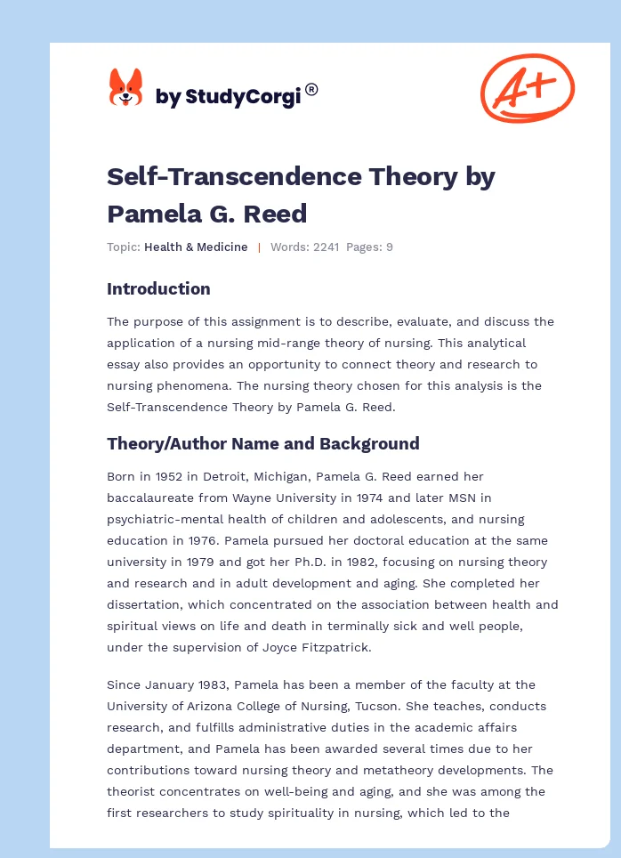 Self-Transcendence Theory by Pamela G. Reed. Page 1