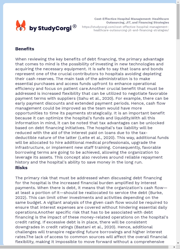 Cost-Effective Hospital Management: Healthcare Outsourcing, JIT, and Financing Strategies. Page 2