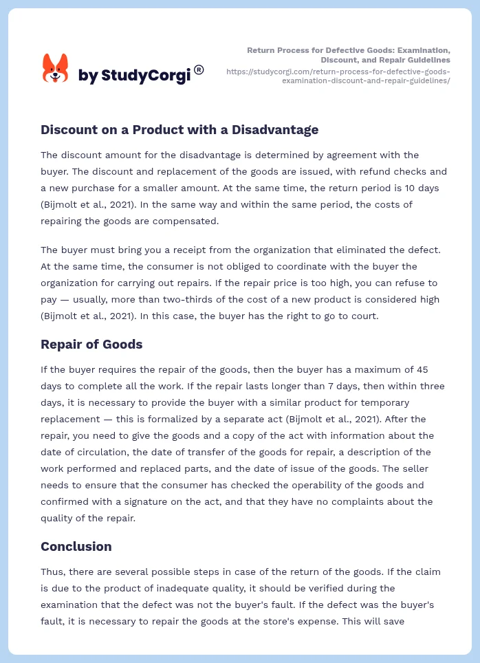 Return Process for Defective Goods: Examination, Discount, and Repair Guidelines. Page 2