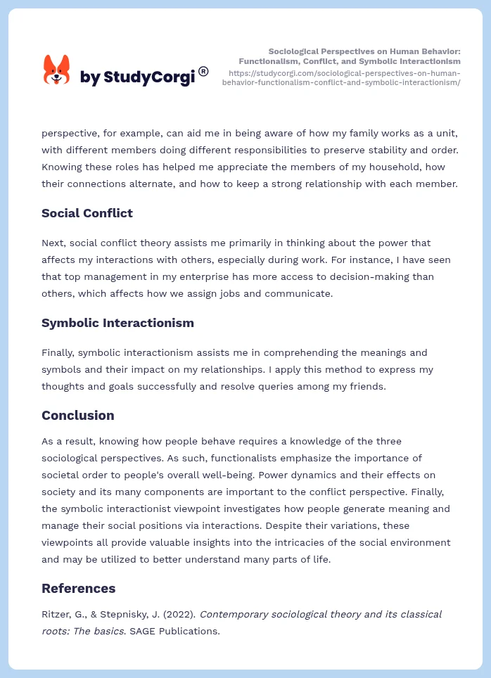 Sociological Perspectives on Human Behavior: Functionalism, Conflict, and Symbolic Interactionism. Page 2