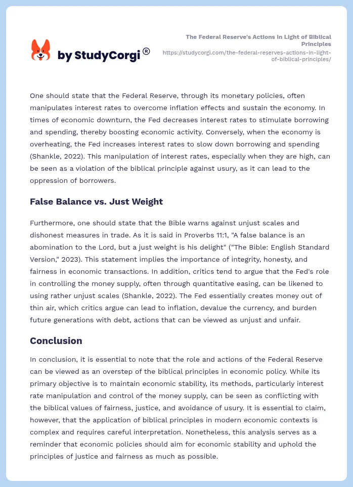 The Federal Reserve's Actions in Light of Biblical Principles. Page 2