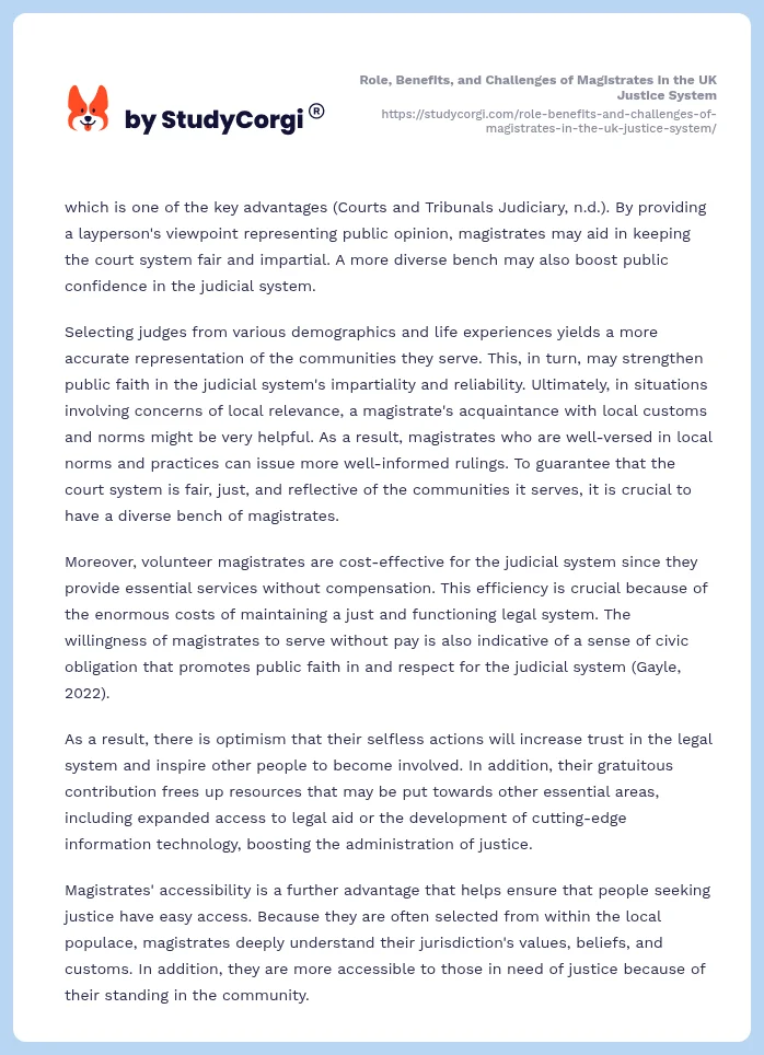Role, Benefits, and Challenges of Magistrates in the UK Justice System. Page 2