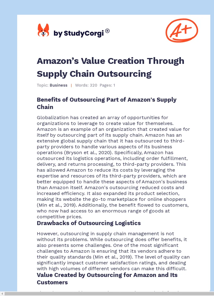 Amazon’s Value Creation Through Supply Chain Outsourcing. Page 1
