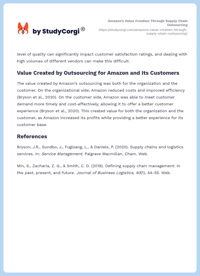 Amazon’s Value Creation Through Supply Chain Outsourcing. Page 2