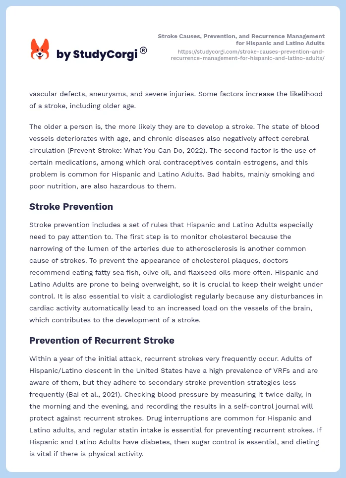 Stroke Causes, Prevention, and Recurrence Management for Hispanic and Latino Adults. Page 2