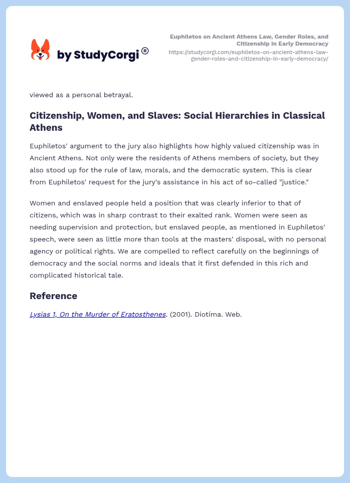 Euphiletos on Ancient Athens Law, Gender Roles, and Citizenship in Early Democracy. Page 2