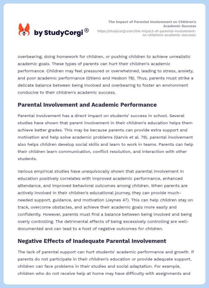 The Impact of Parental Involvement on Children's Academic Success. Page 2