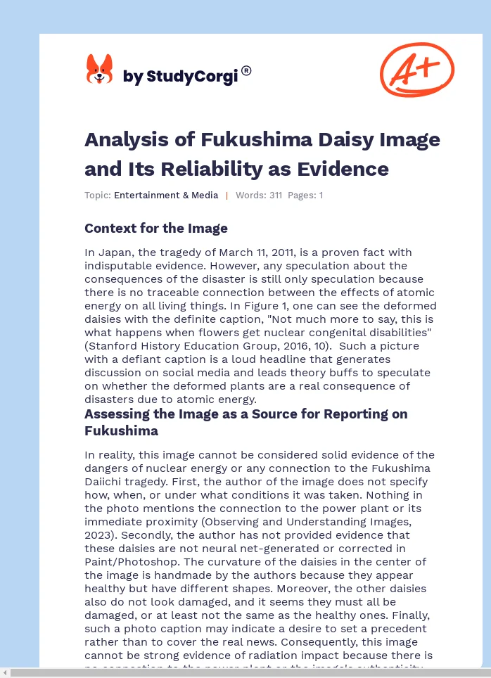 Analysis of Fukushima Daisy Image and Its Reliability as Evidence. Page 1