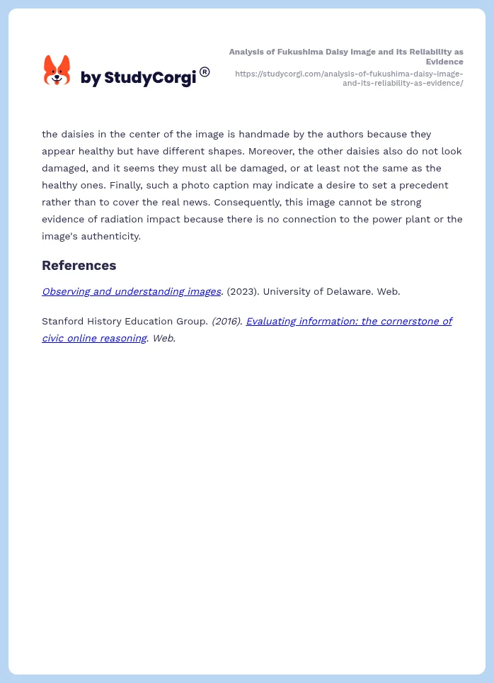 Analysis of Fukushima Daisy Image and Its Reliability as Evidence. Page 2